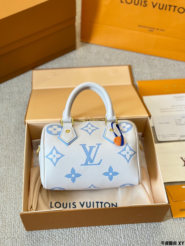 LV Bag Speedy leather Silver Logo-Accented Bag 20cm