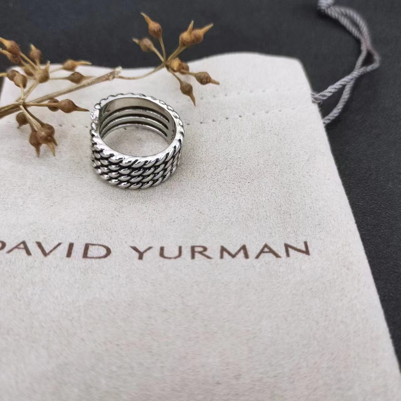 David Yurman Silver Logo-Accented Ring 256