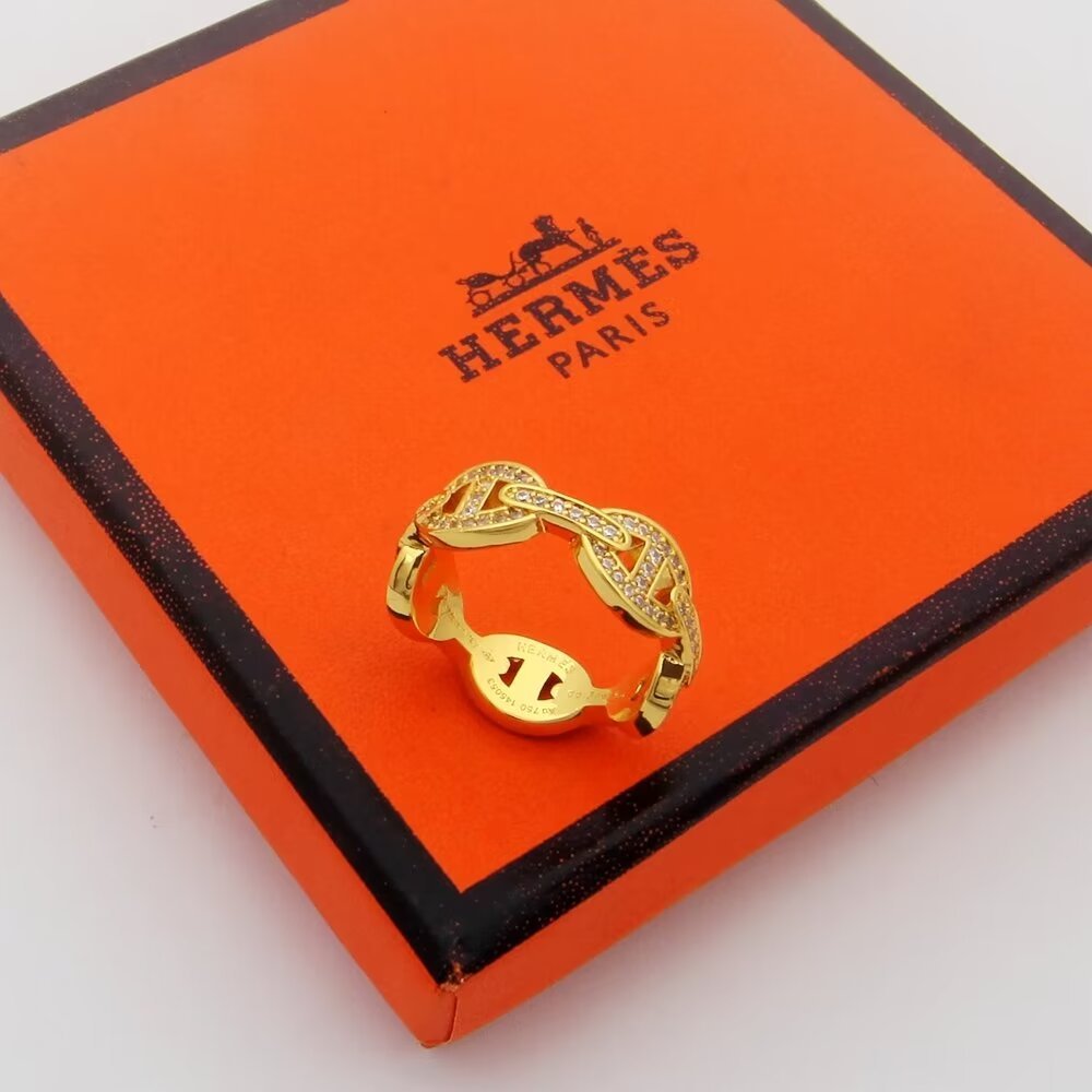 Hermes h Silver Logo-Accented Ring 182