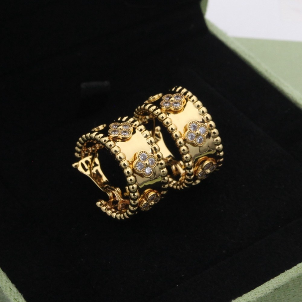 Van Cleef Gold Textured Earrings 048
