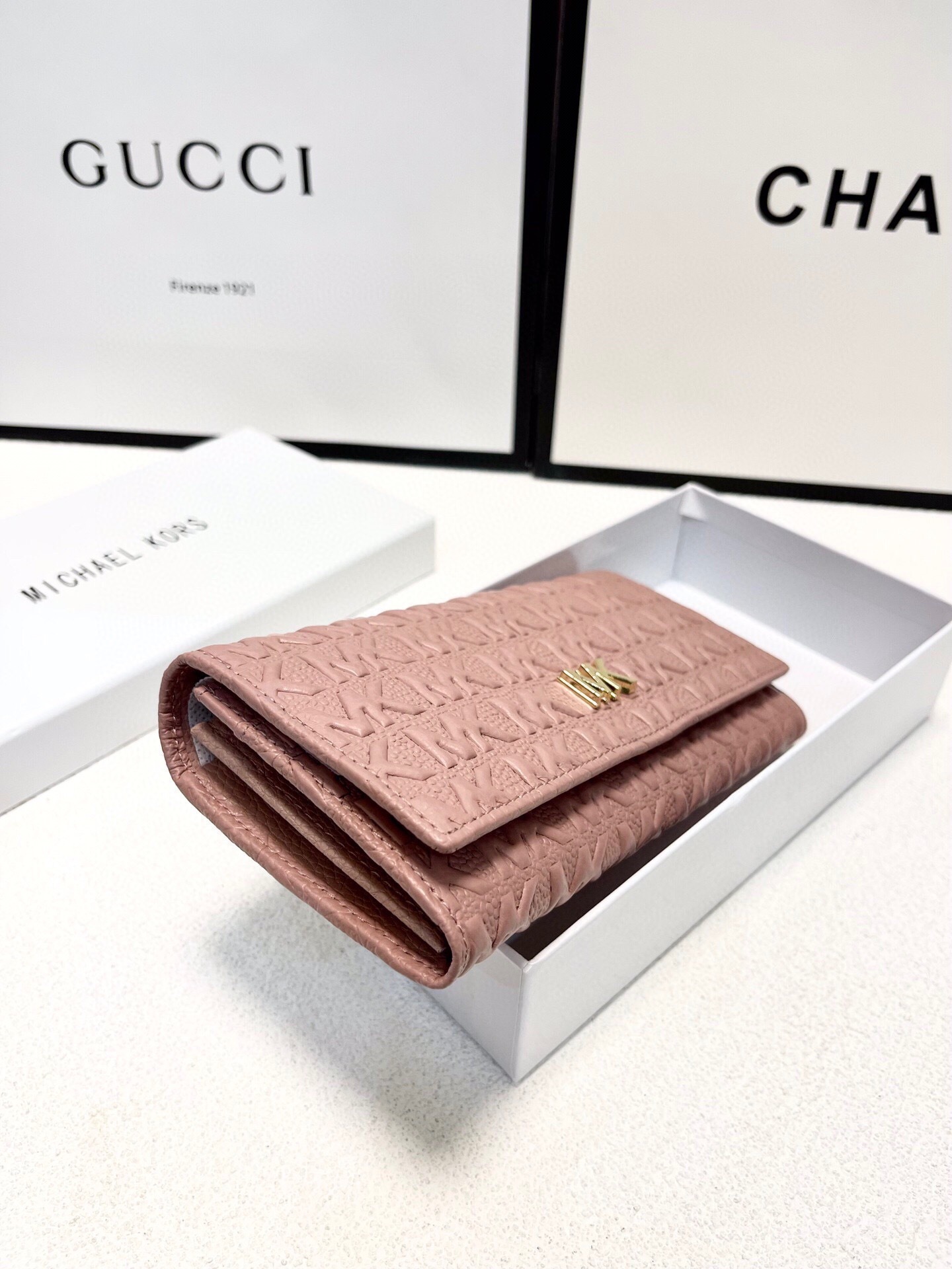 Michael Kors MK Rose Gold Quilted Wallet Bag 028