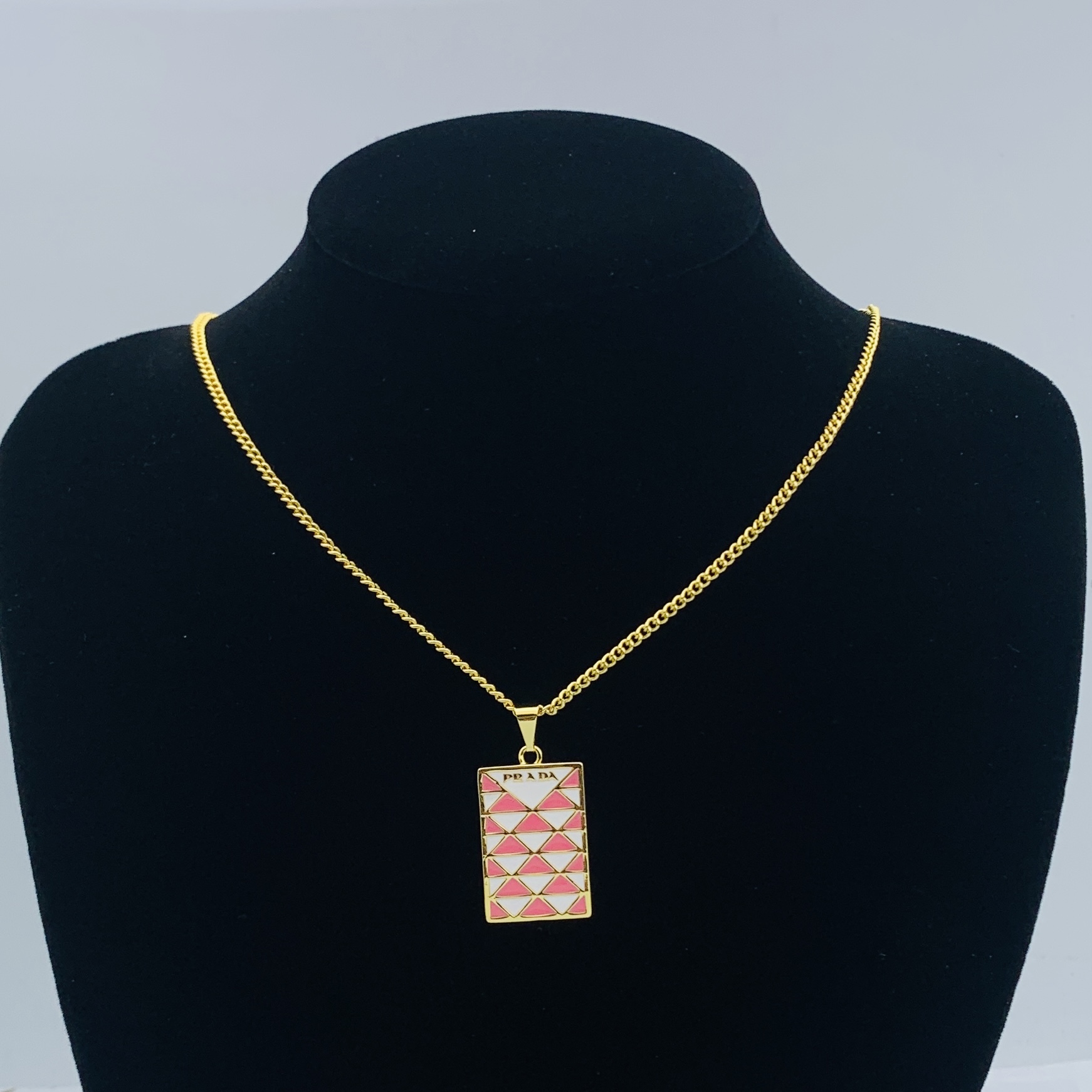 Prada Rose Gold Quilted Necklace 218