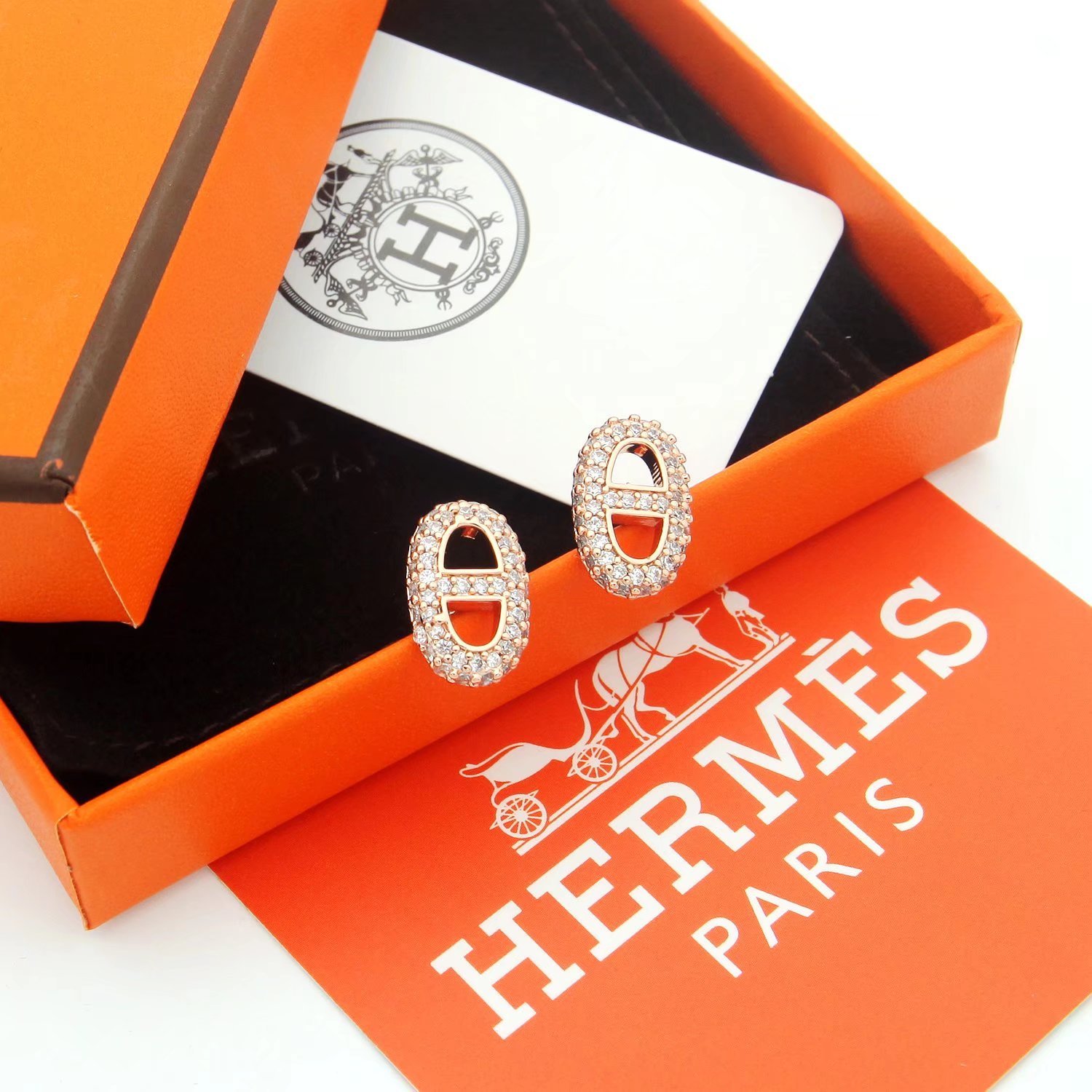 Hermes h Rose Gold Vintage-Inspired Earrings 073