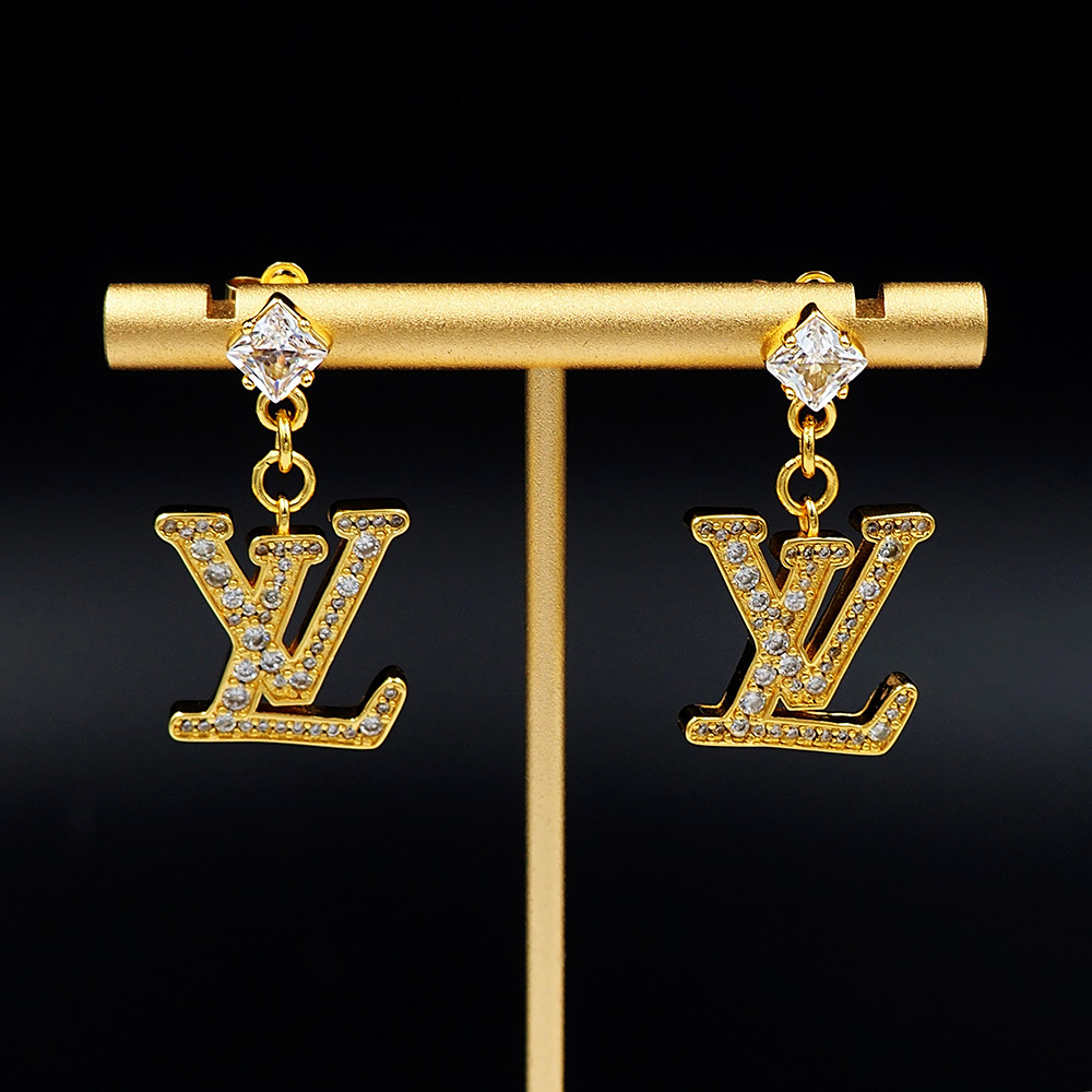 LV Gold Logo-Accented Earrings 215