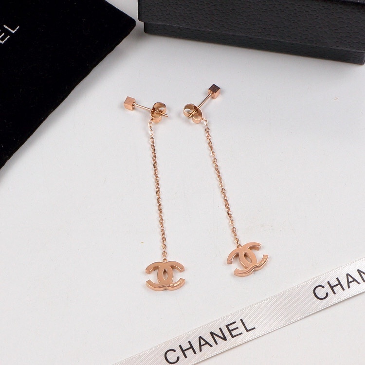 Chanel Rose Gold Logo-Accented Earrings 003