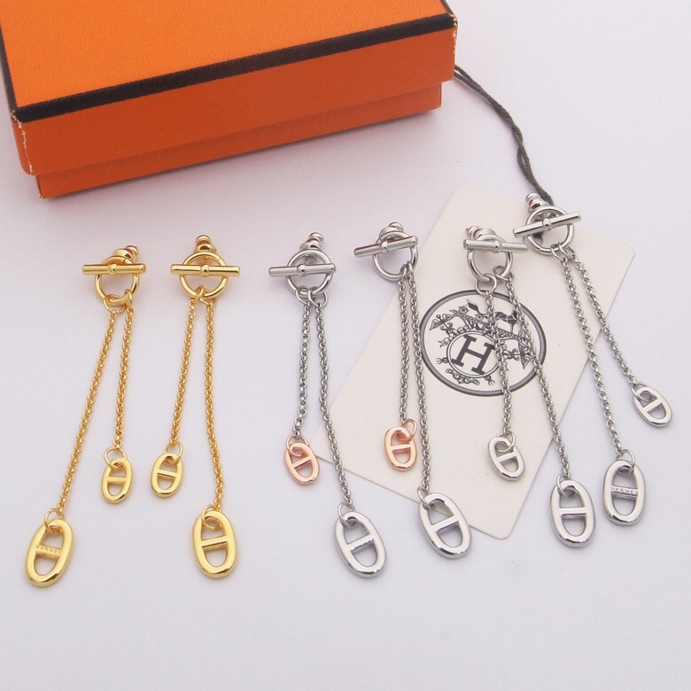 Hermes h Rose Gold Logo-Accented Earrings 074