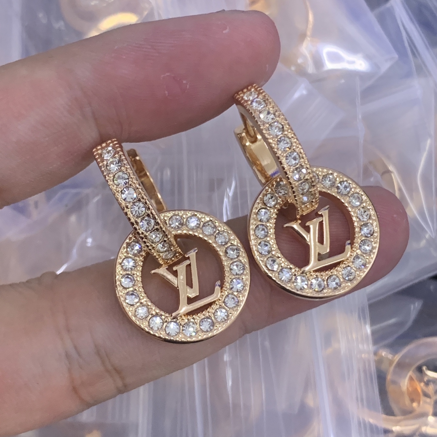 LV Rose Gold Logo-Accented Earrings 962