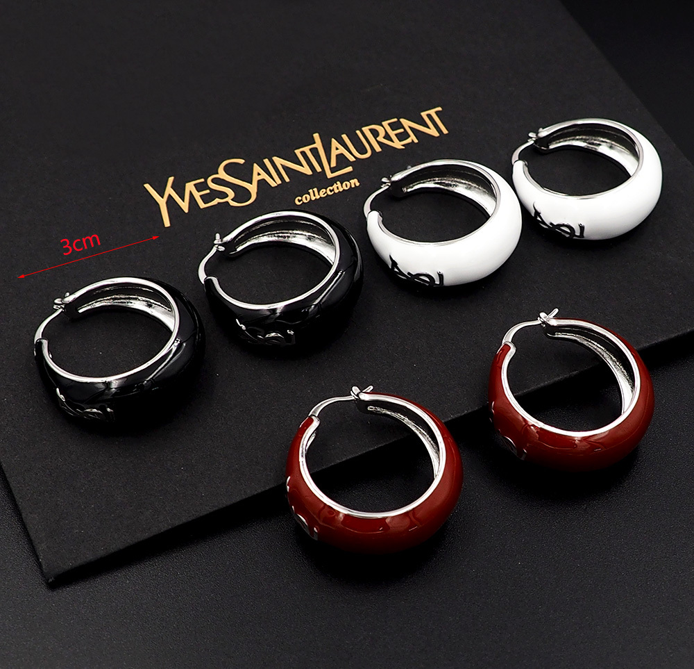 YSL Silver Logo-Accented Earrings 001