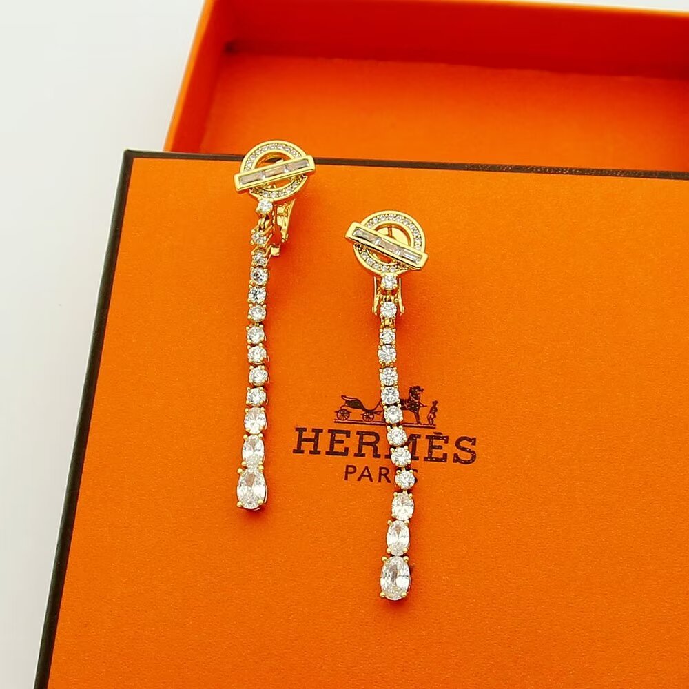 Hermes h Gold Logo-Accented Earrings 078