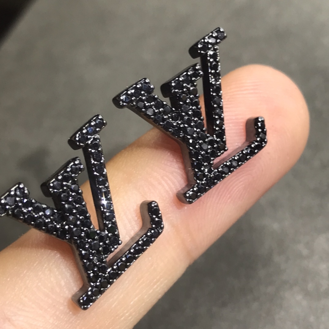 LV Silver Logo-Accented Earrings 081
