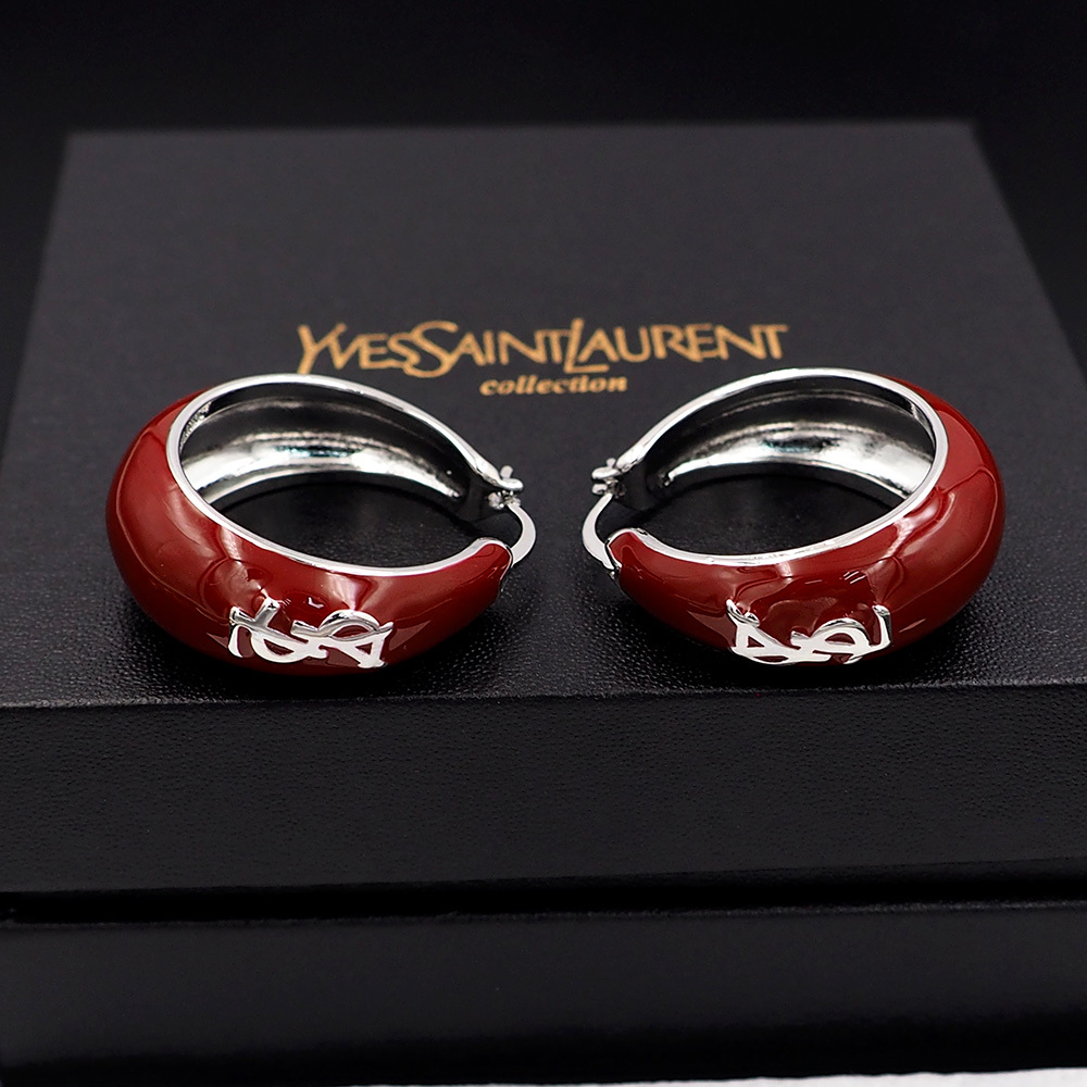 YSL Silver Logo-Accented Earrings 001