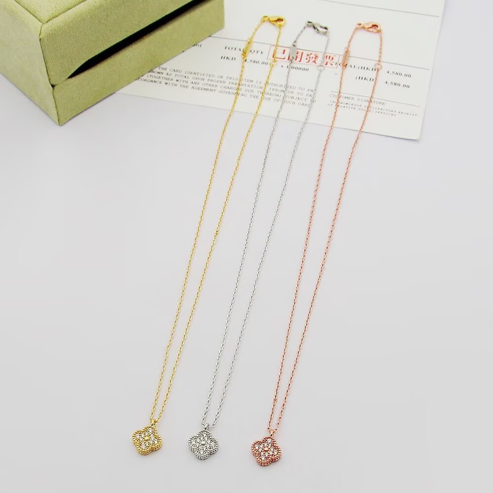 Van Cleef Rose Gold Logo-Accented Necklace 008