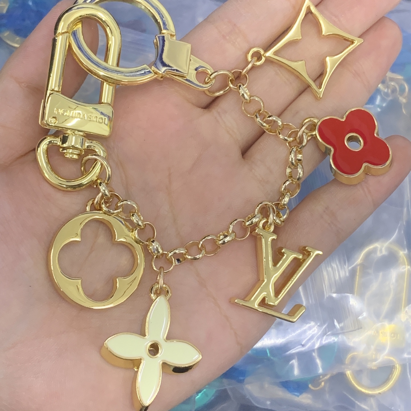 LV Rose Gold Logo-Accented Keychain 1236