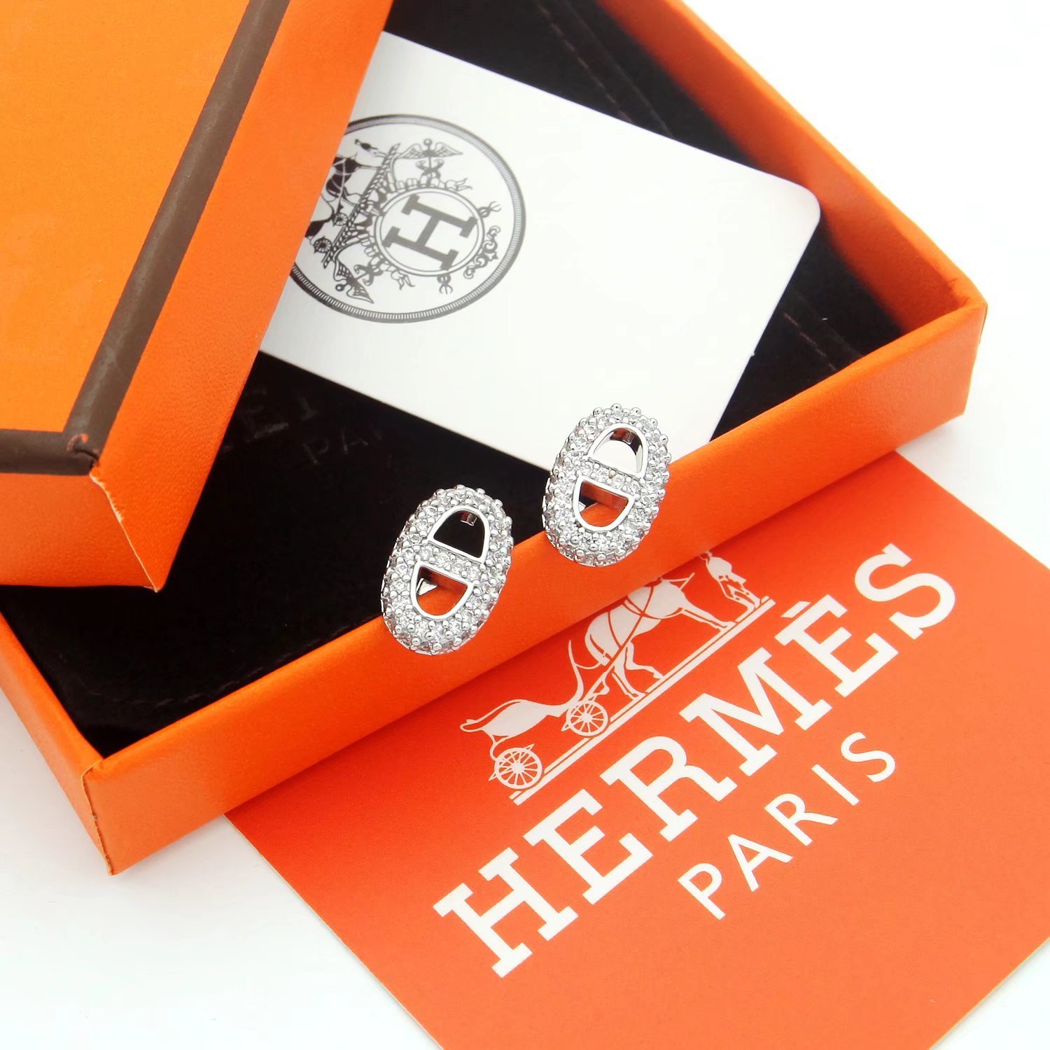 Hermes h Rose Gold Vintage-Inspired Earrings 073