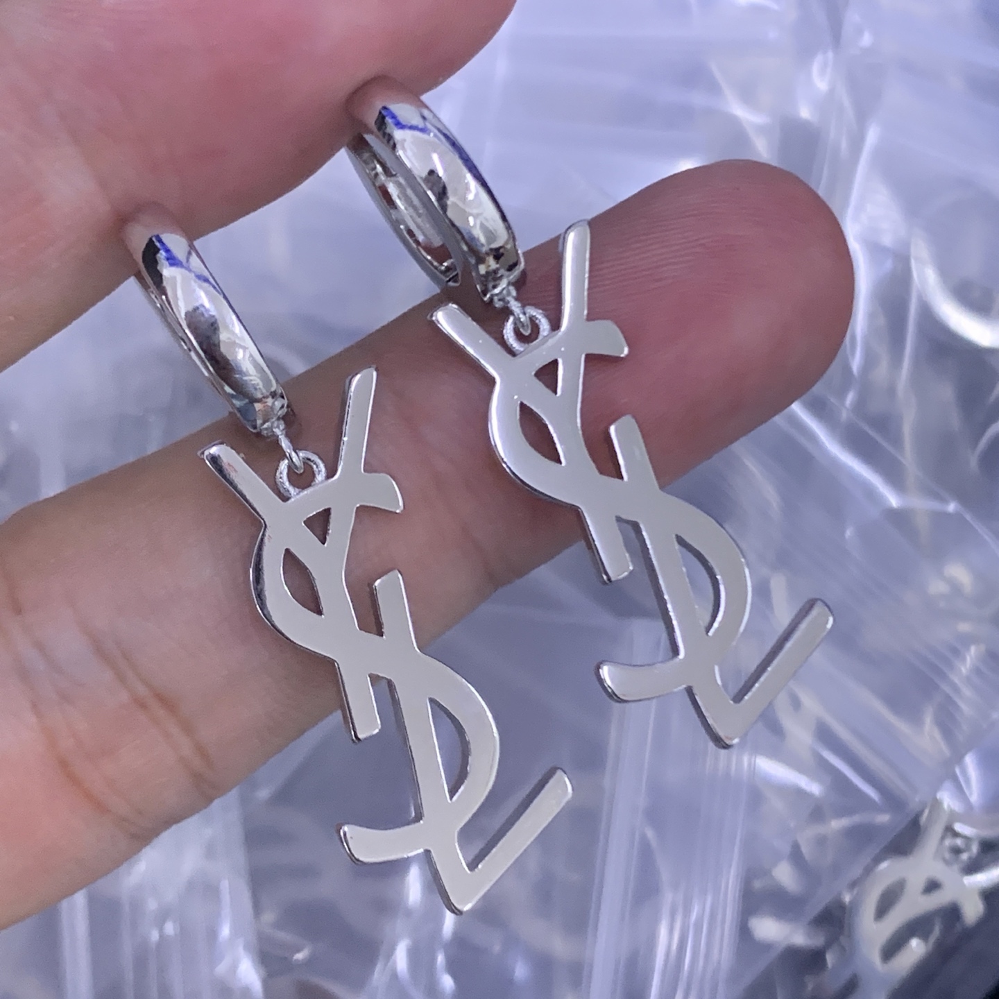 YSL Silver Logo-Accented Earrings 053