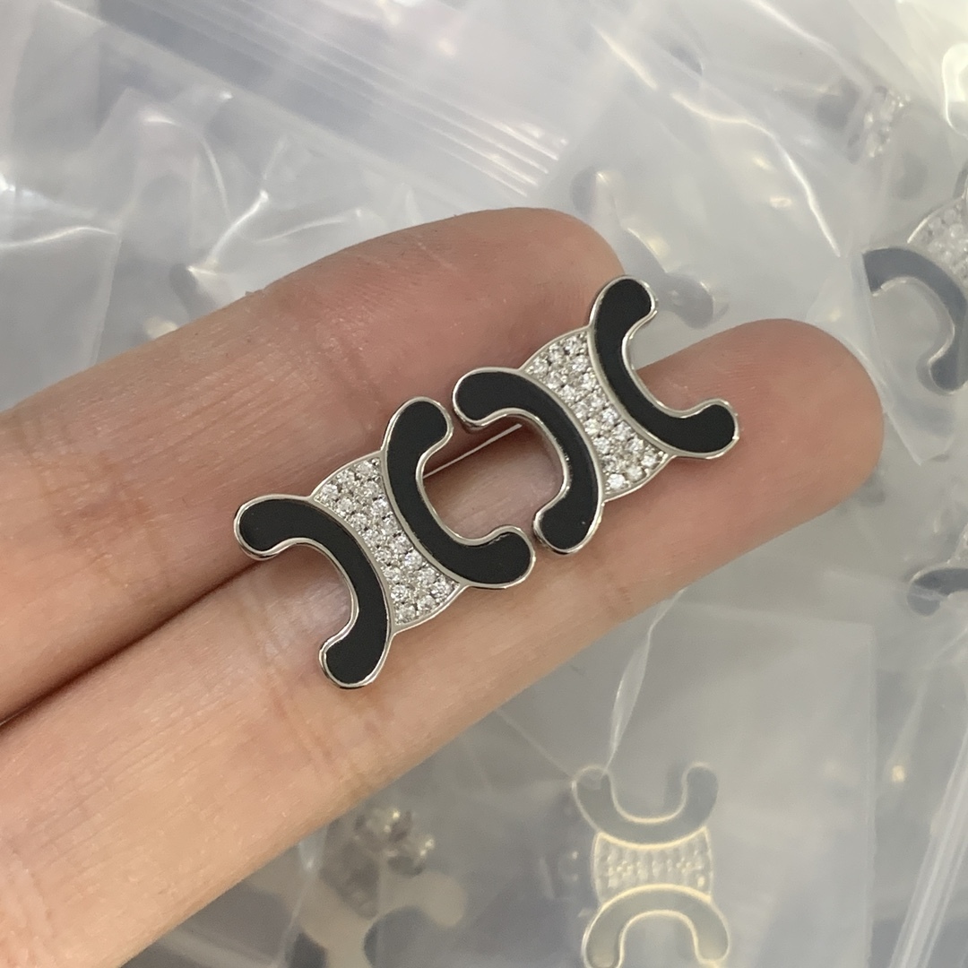 Celine Silver Logo-Accented Earrings 144