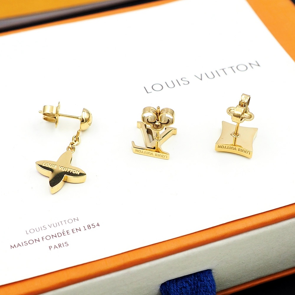 LV Gold Logo-Accented Earrings 133