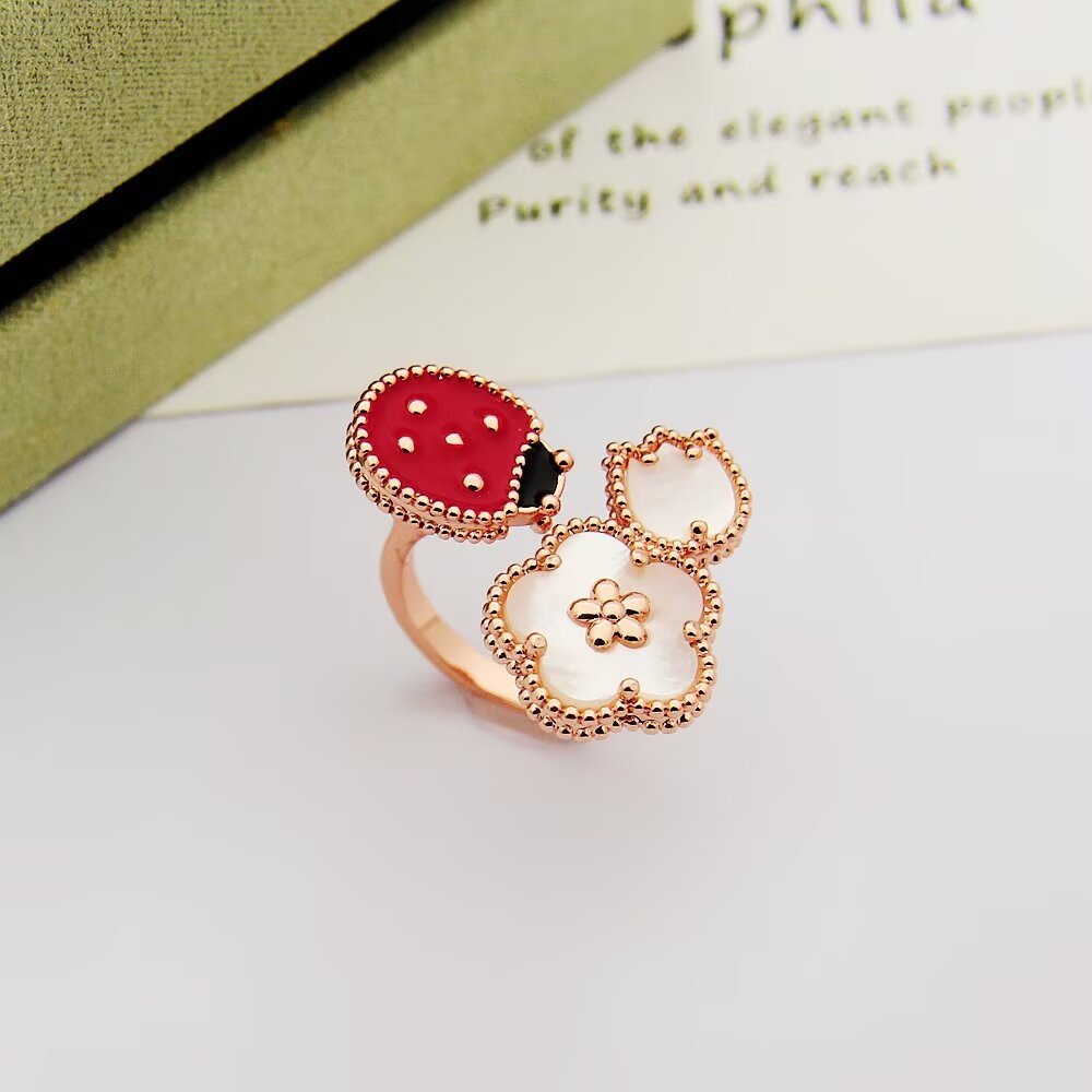 Van Cleef Rose Gold Logo-Accented Ring 030