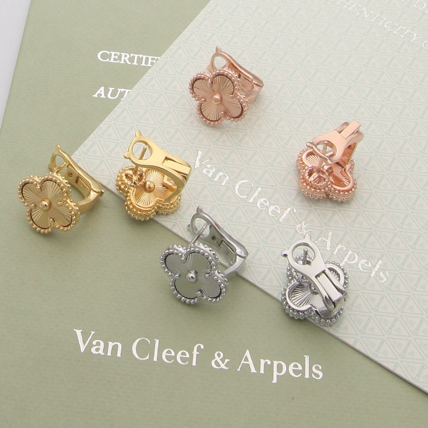 Van Cleef Rose Gold Logo-Accented Earrings 018