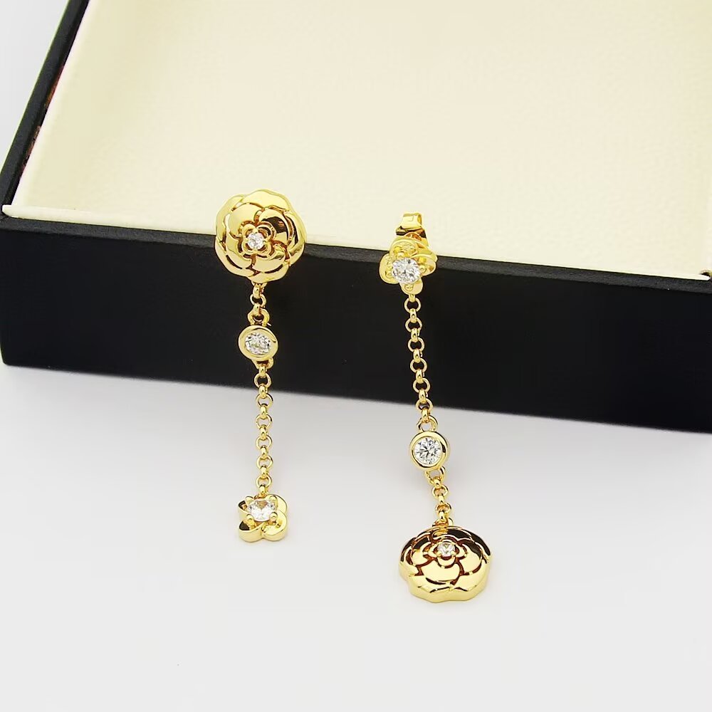 Chanel Rose Gold Logo-Accented Earrings 038