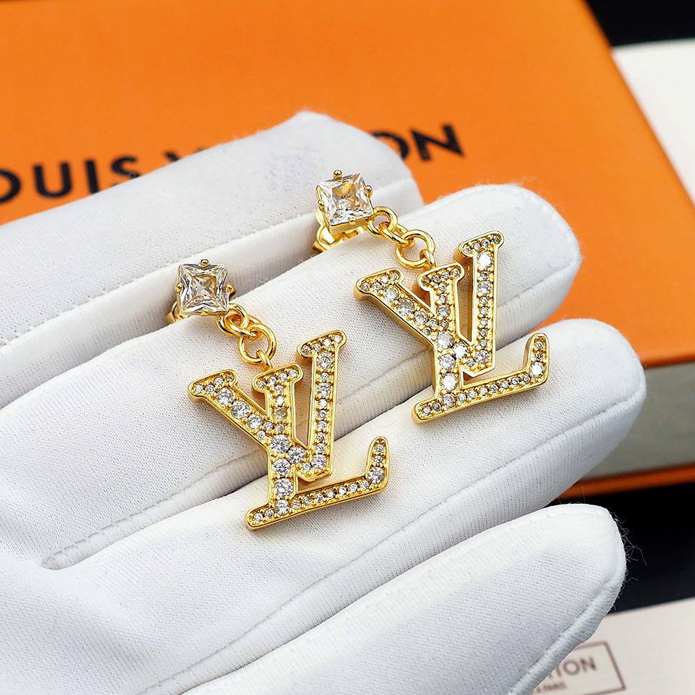 LV Gold Logo-Accented Earrings 215