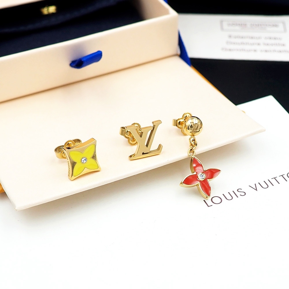 LV Gold Logo-Accented Earrings 133