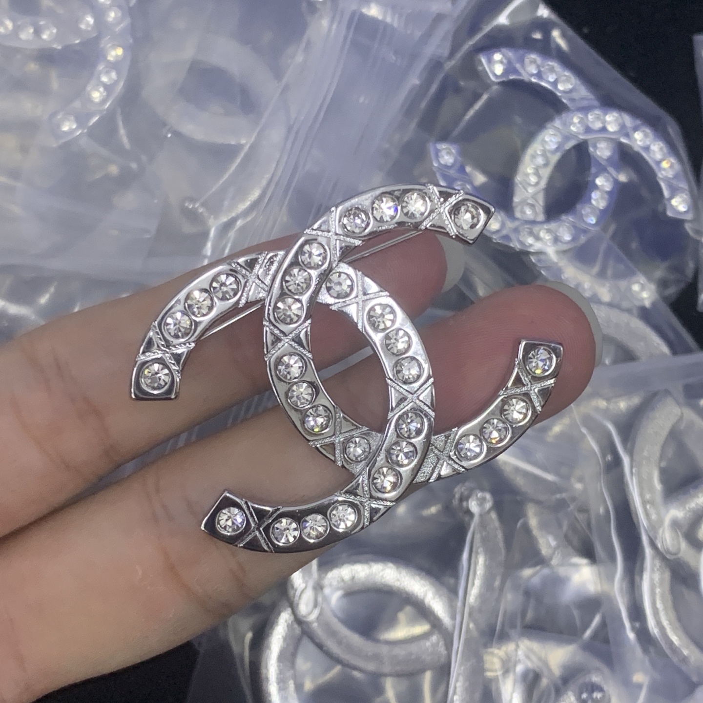 Chanel Silver Logo-Accented Brooch 1096