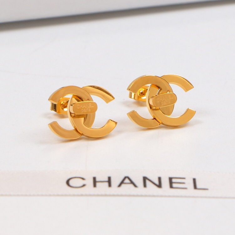 Chanel Rose Gold Logo-Accented Earrings 006