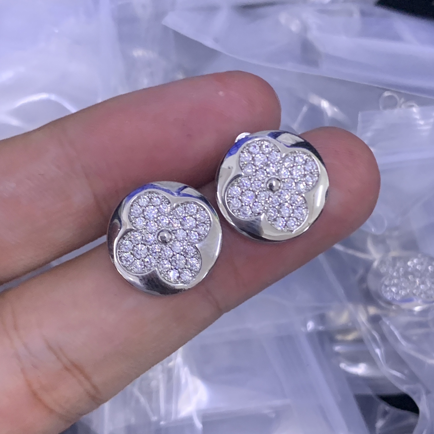 LV Silver Textured Earrings 477