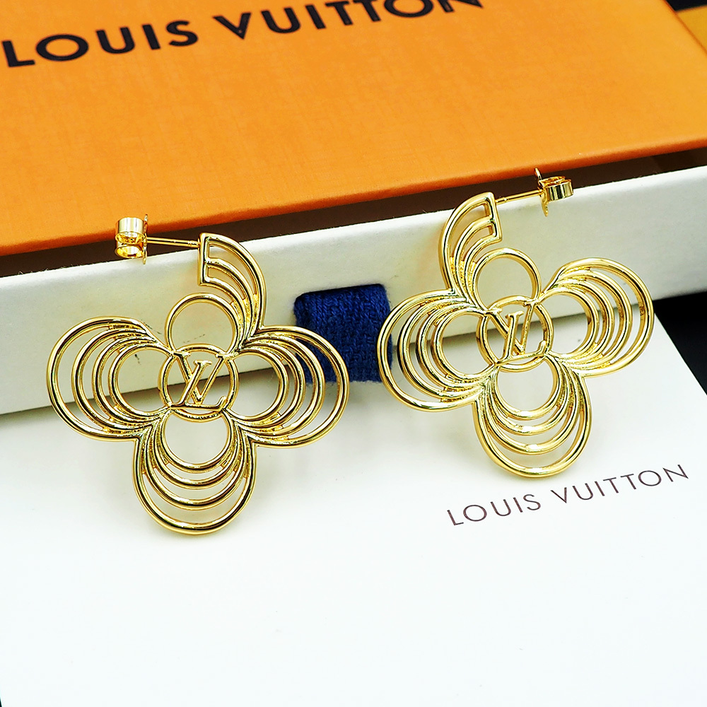 LV Gold Logo-Accented Earrings 221