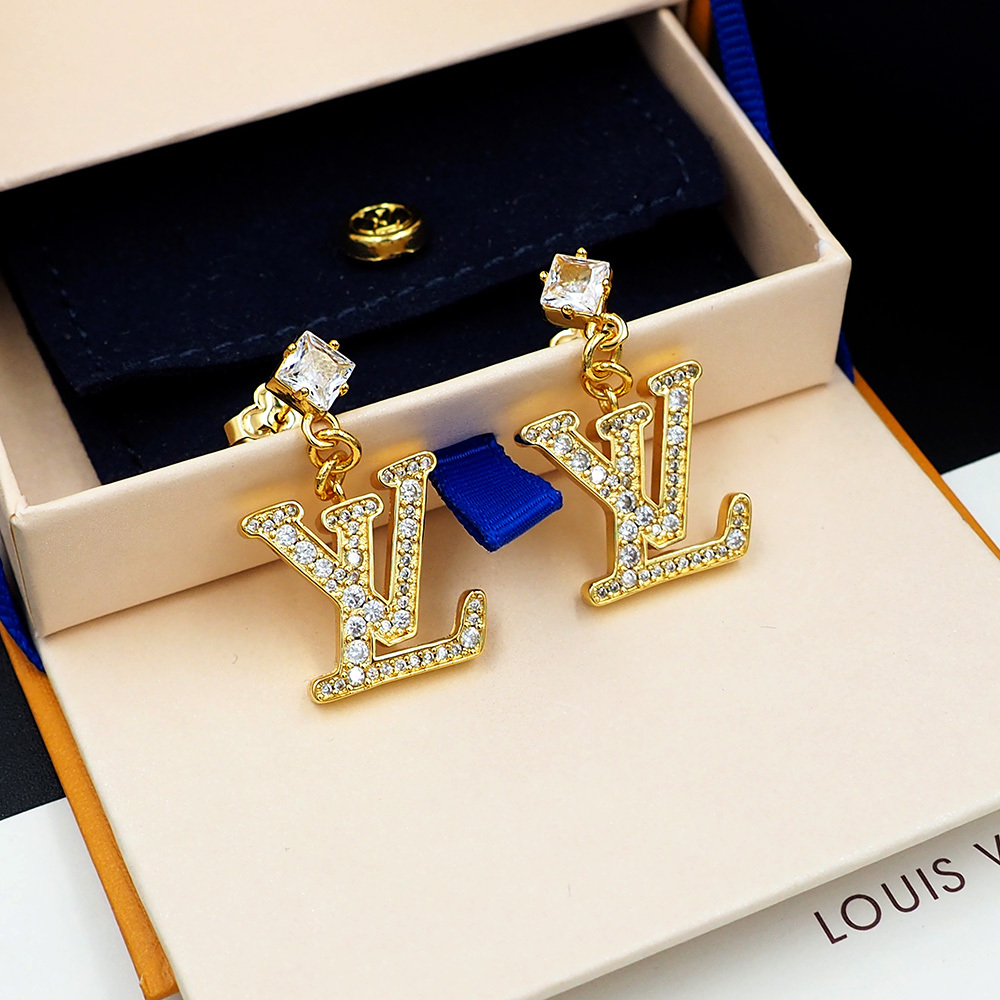 LV Gold Logo-Accented Earrings 215