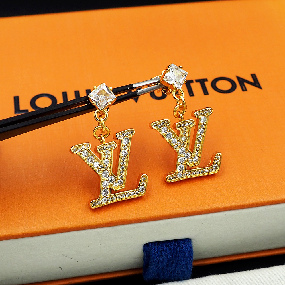 LV Gold Logo-Accented Earrings 215
