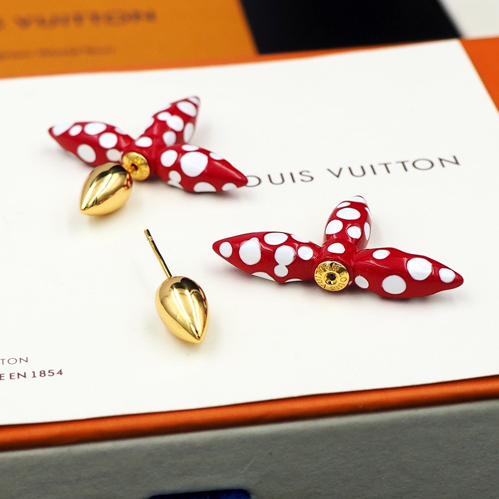 LV Red Logo-Accented Earrings 229
