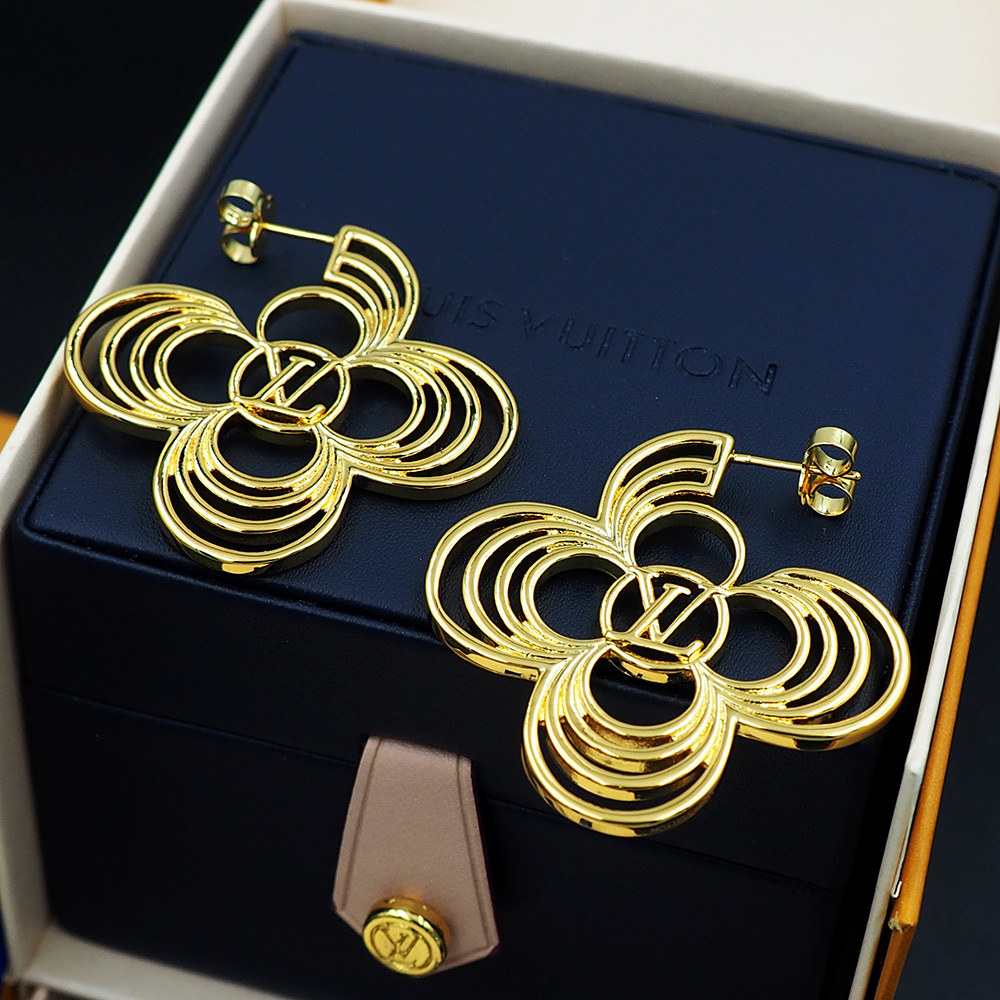 LV Gold Logo-Accented Earrings 221