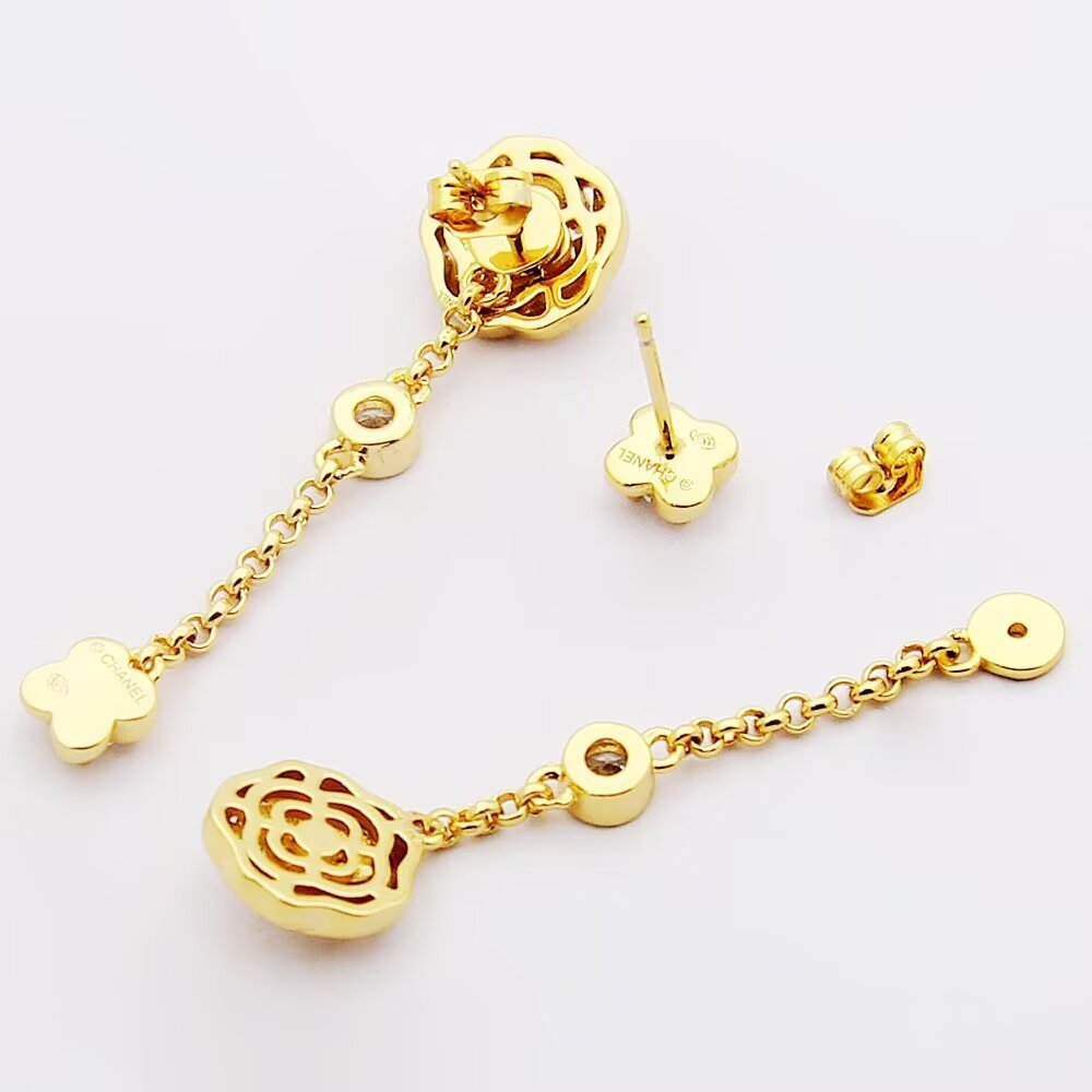 Chanel Rose Gold Logo-Accented Earrings 038