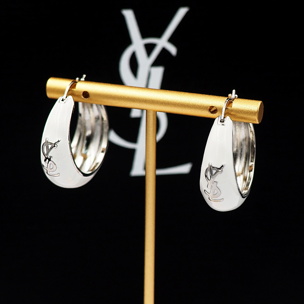 YSL Silver Logo-Accented Earrings 001