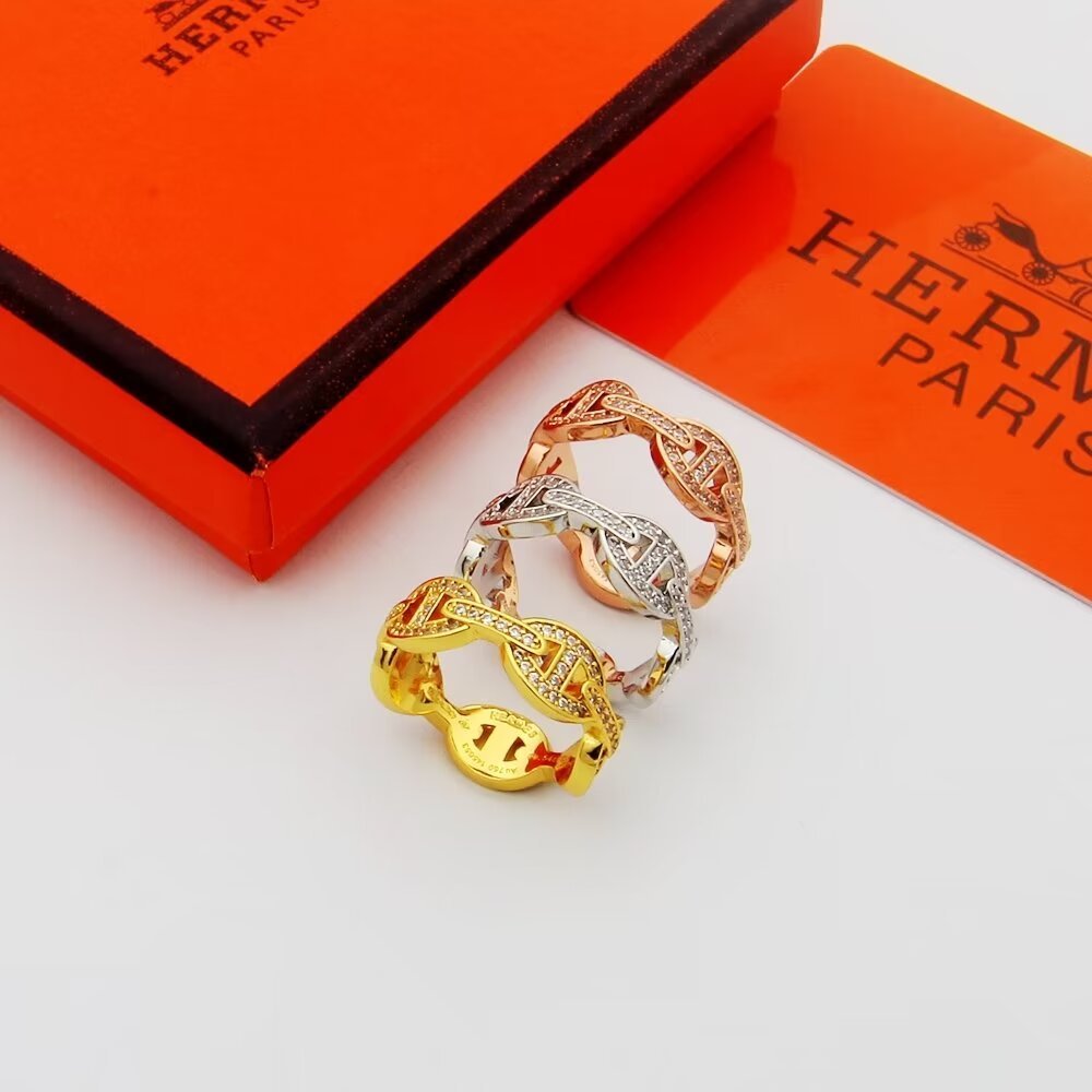 Hermes h Silver Logo-Accented Ring 182