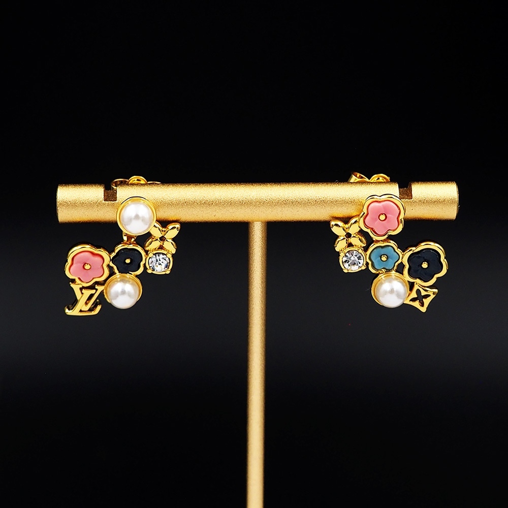 LV Rose Gold Logo-Accented Earrings 199
