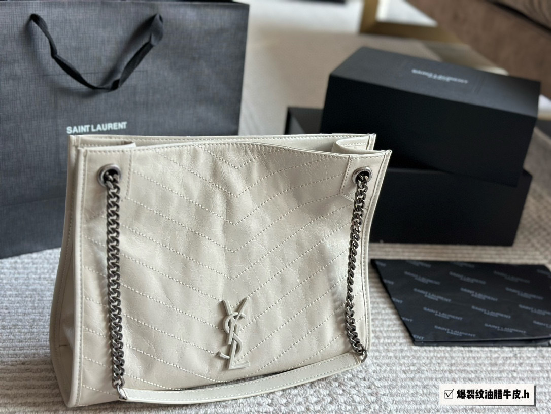 YSL Beige Logo-Accented Bag 155