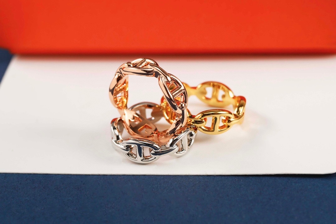 Hermes h Rose Gold Logo-Accented Ring 177