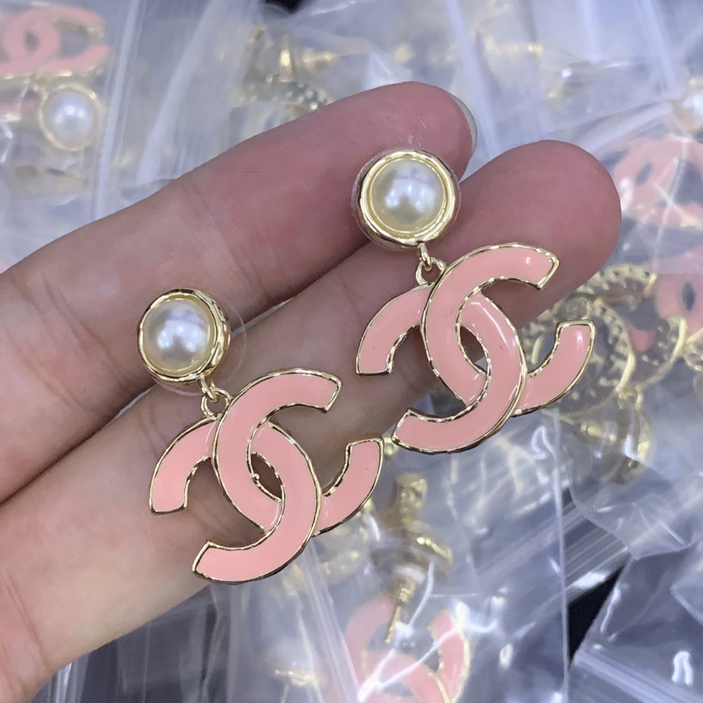Chanel Rose Gold Logo-Accented Earrings 206