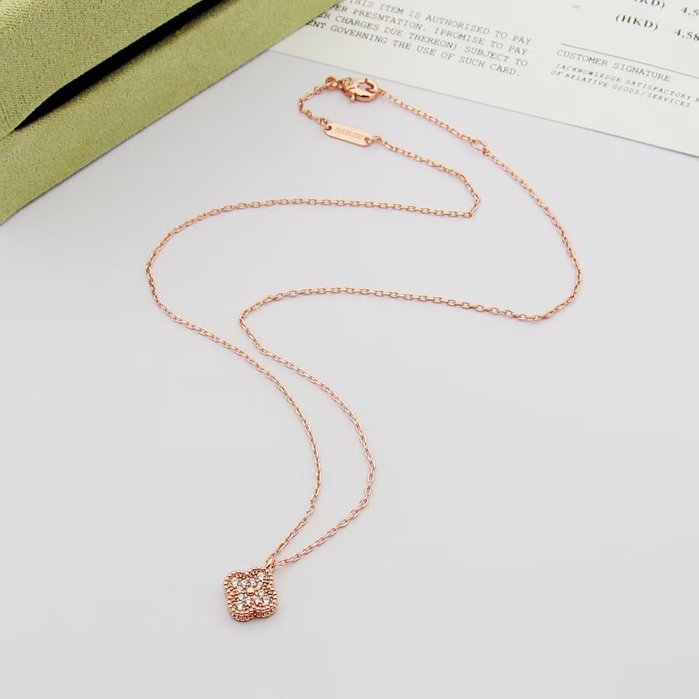 Van Cleef Rose Gold Logo-Accented Necklace 008