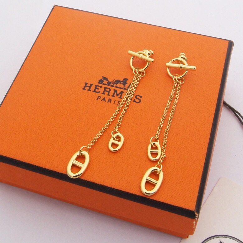 Hermes h Rose Gold Logo-Accented Earrings 074