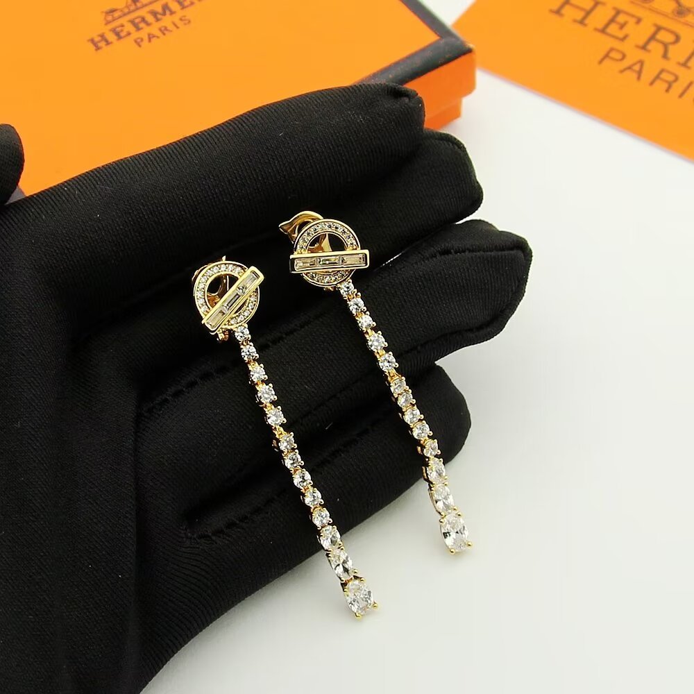 Hermes h Gold Logo-Accented Earrings 078