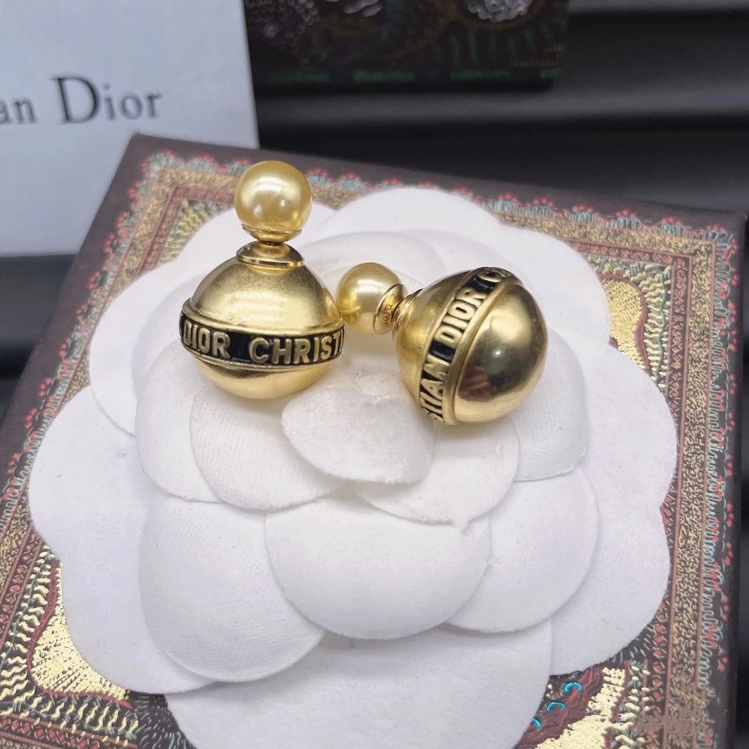 Dior Rose Gold Logo-Accented Earrings 012