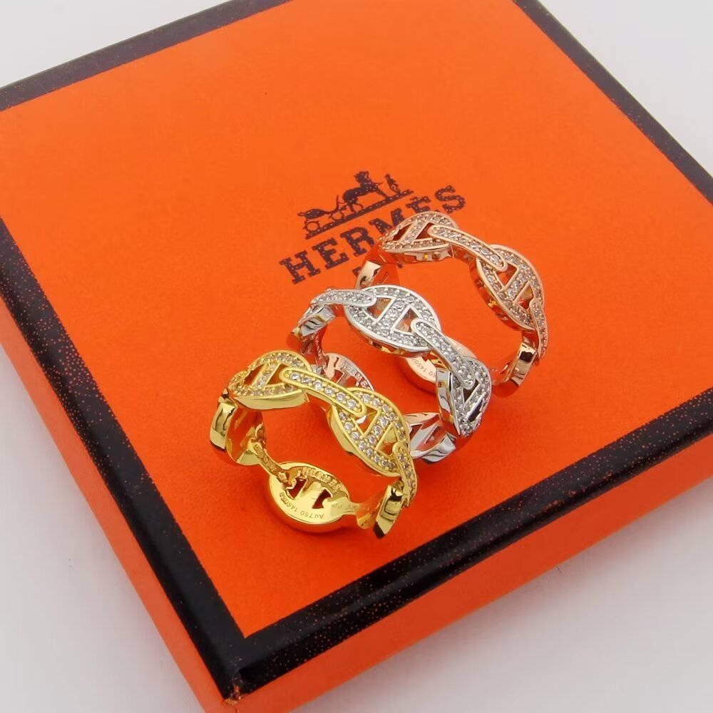 Hermes h Silver Logo-Accented Ring 182