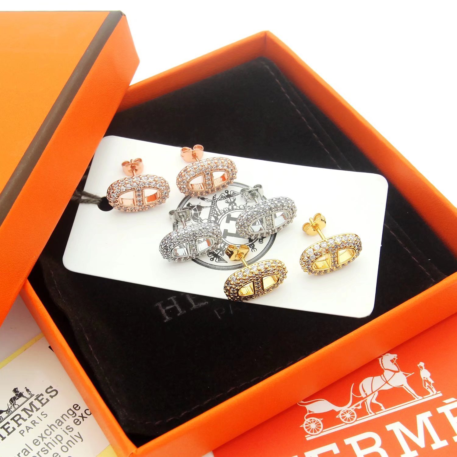 Hermes h Rose Gold Vintage-Inspired Earrings 073