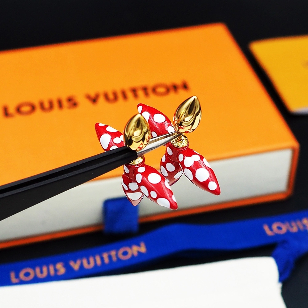 LV Red Logo-Accented Earrings 229