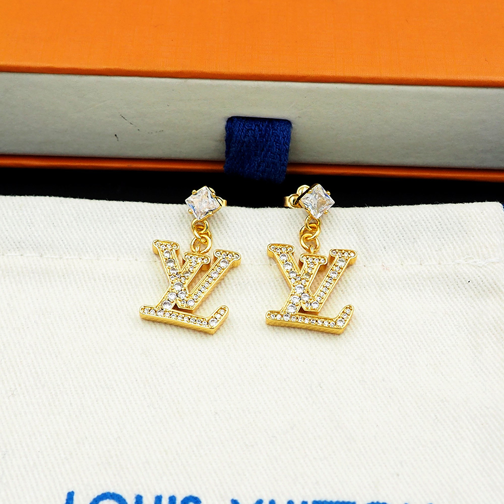 LV Gold Logo-Accented Earrings 215