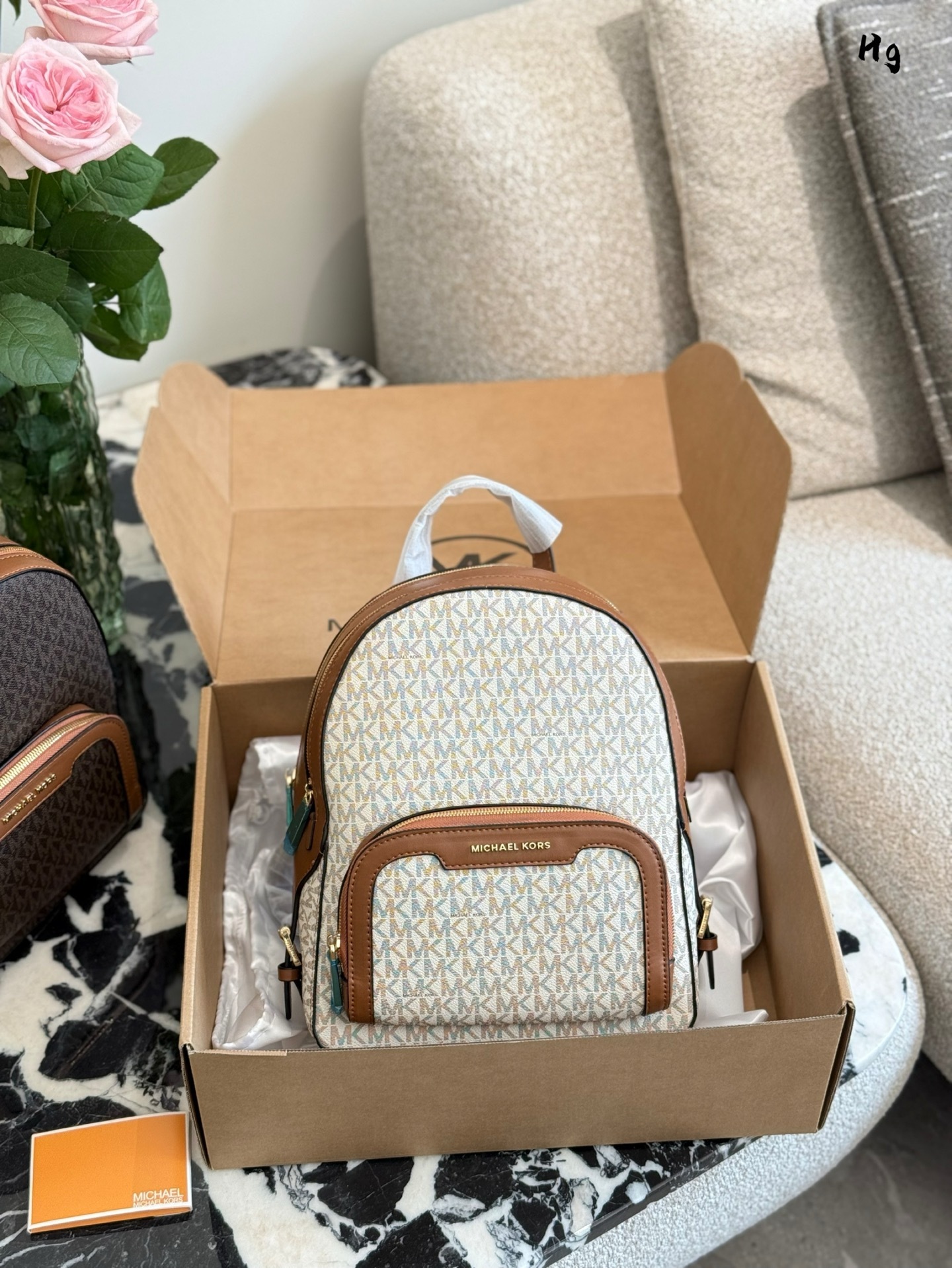 MK Beige Quilted Bag backpack 009
